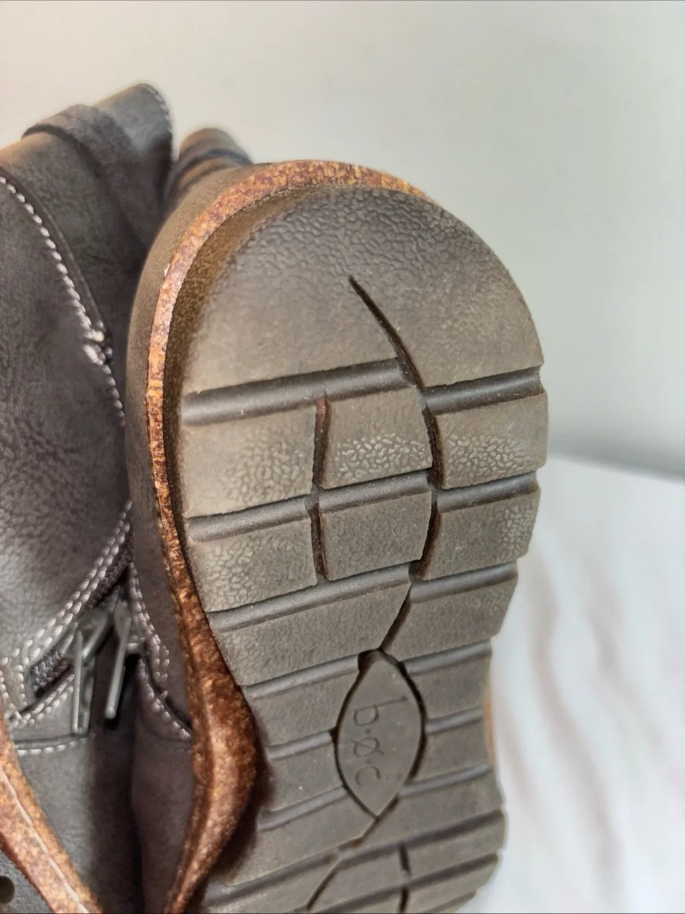 B.O.C Gray Ankle Boots with Cork Trim. 7/8